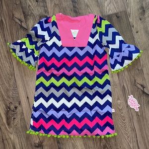 NWT LWD Navy Multi Chevron Lime Pom Poms Dress